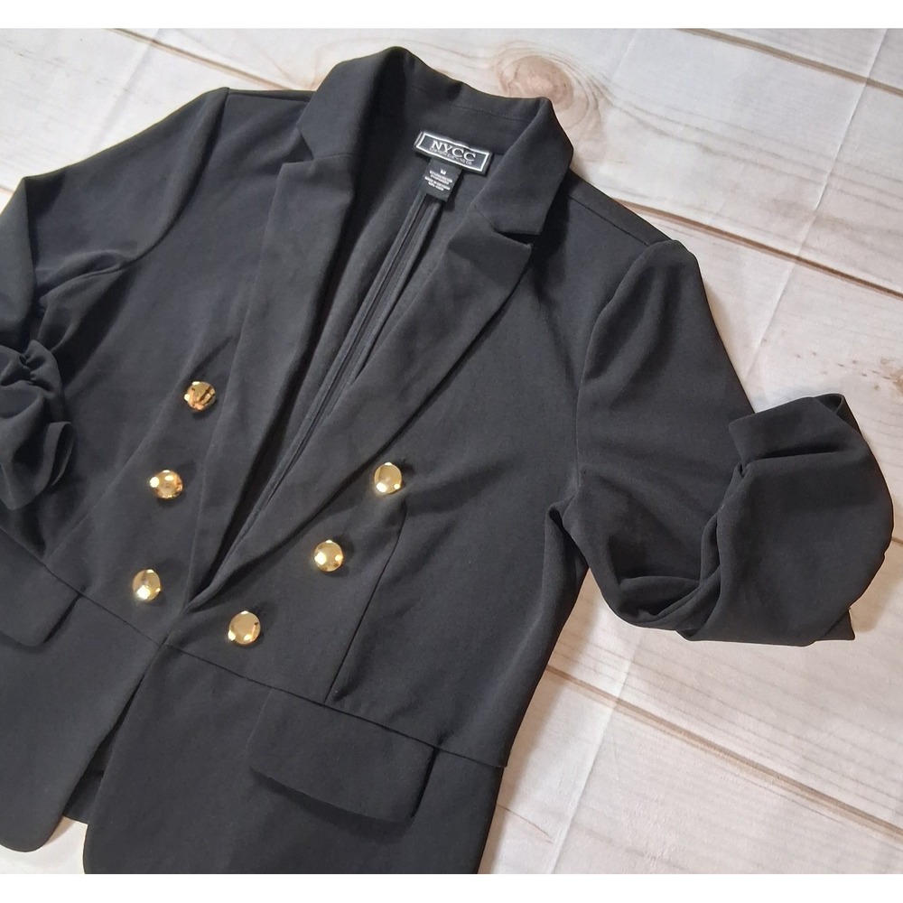NYCC New York Clothing Co Black Double Breasted Ruched Sleeve Blazer M